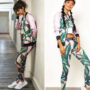Adidas Originals FARM Rio Pink Leaf Firebird Jacket Track Leggings Pants SET (L)